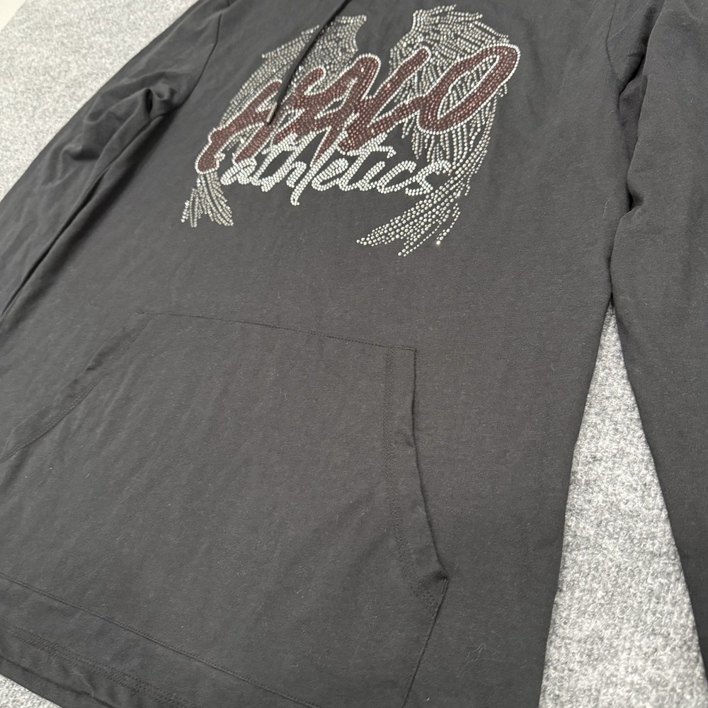 District Hoodie Women Size M Black Excellent Halo Athletics Rhinestone Angel Y2K